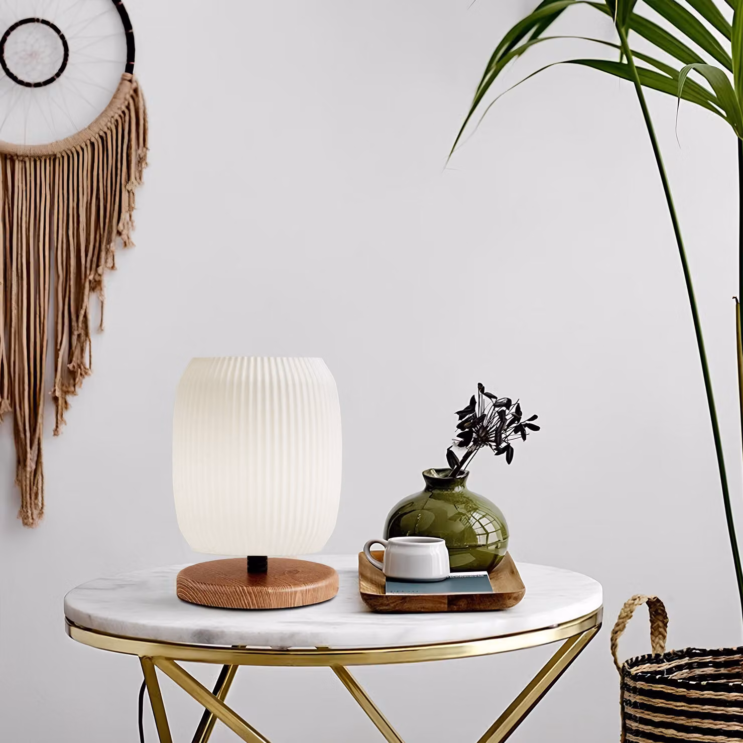 Opviq, lampada da tavolo moderna, color crema, in legno, attacco E14, 22 cm, grado di protezione IP20