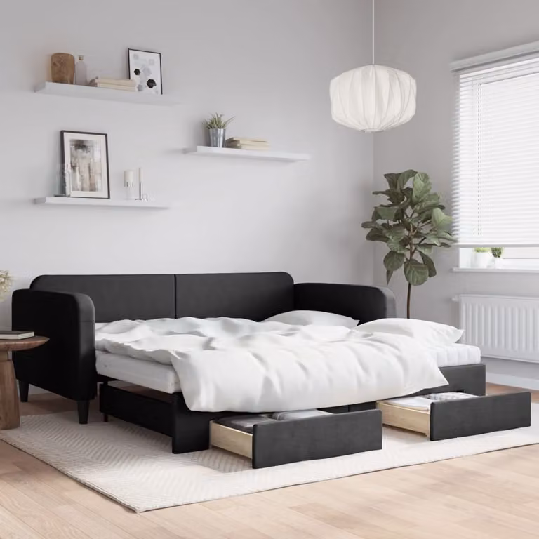 Maison Exclusive - Divano letto estraibile con cassetti, nero, 100x200 cm, tessuto
