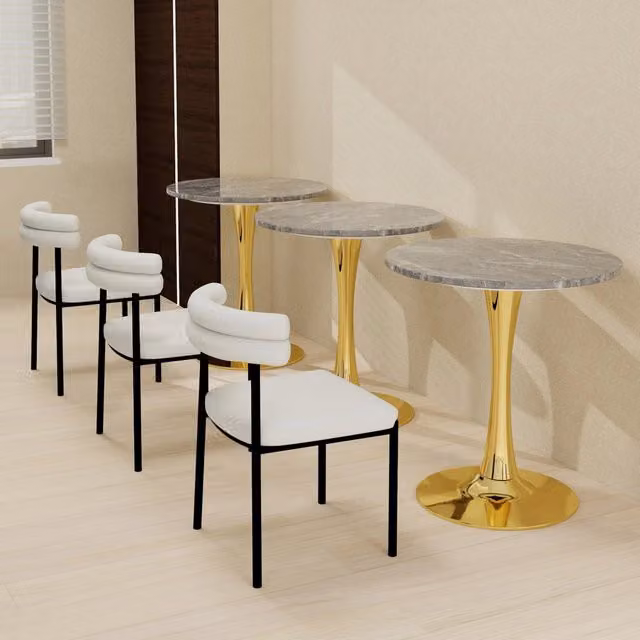 Tavolino rotondo WISHDOR dorato con piano in marmo artificiale e stile minimalista per soggiorno e sala da pranzo