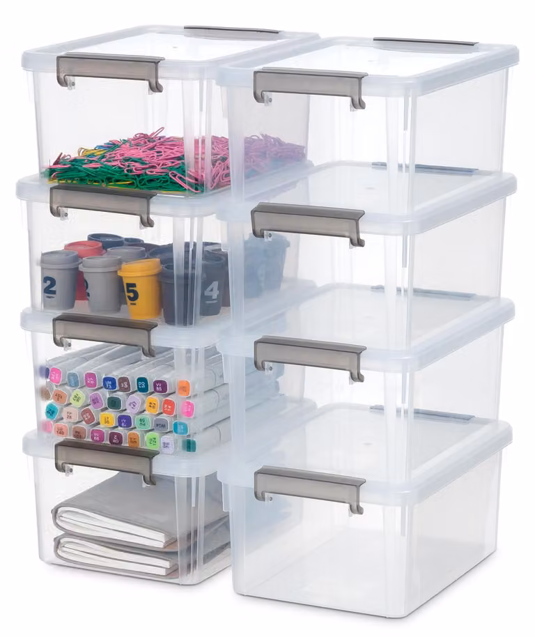 Set di contenitori per alimenti, 8 pezzi, capacità 3 litri, in plastica trasparente, con coperchio, dimensioni 23 x 17 x 10,5 cm, ideali per