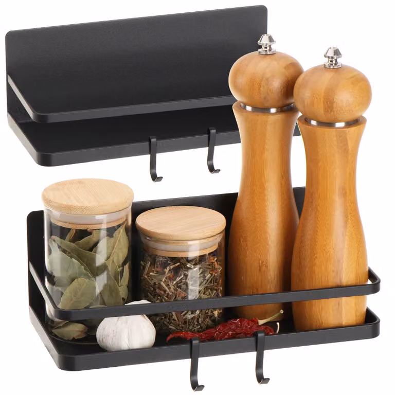 Set di 2 mensole magnetiche da cucina con ganci