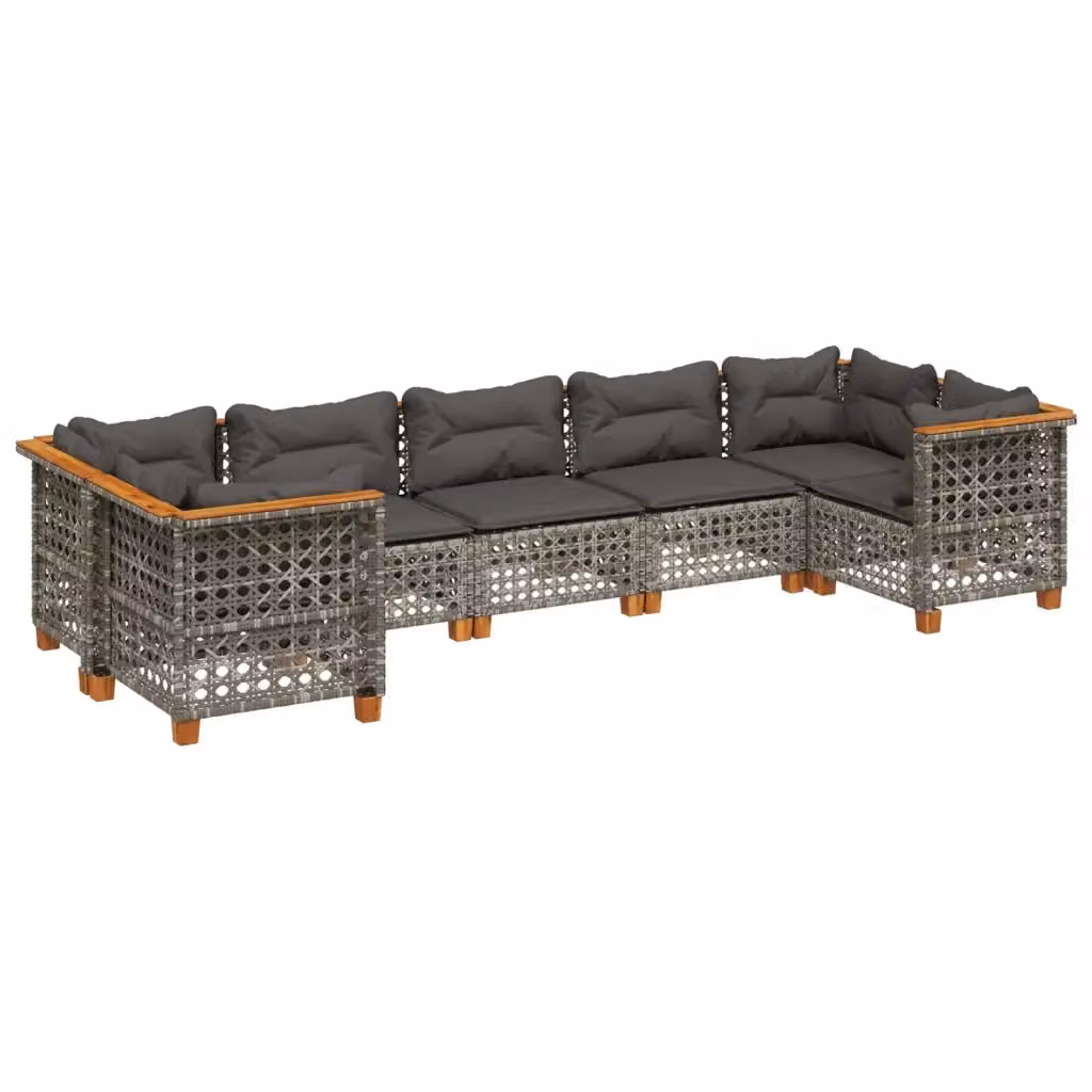 Set di divani da giardino vidaXL in polyrattan grigio con cuscini, componibile a forma di L per esterno – 2