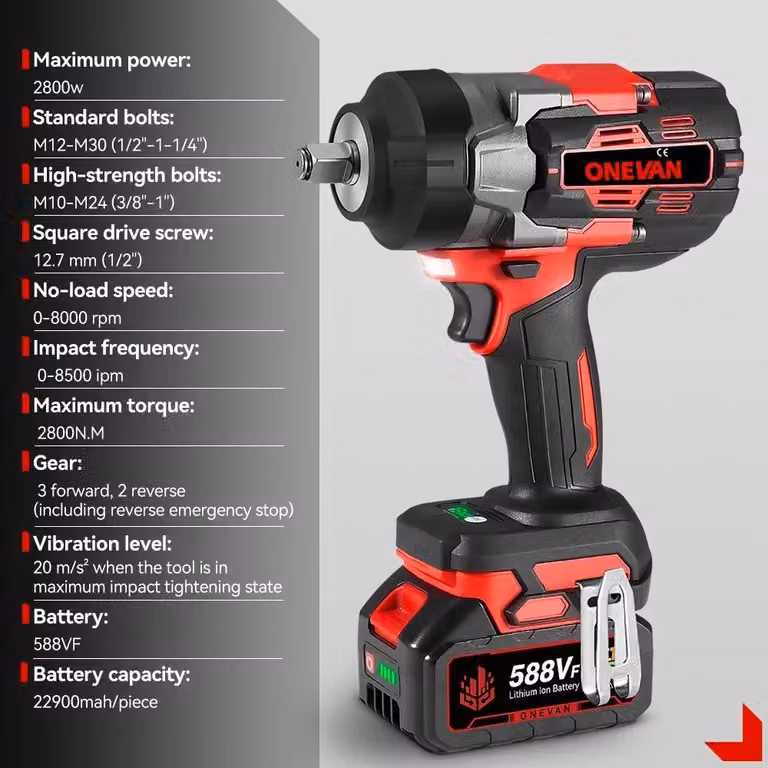 Chiave a percussione brushless - Coppia: 2800 Nm - Potenza: 2800 W