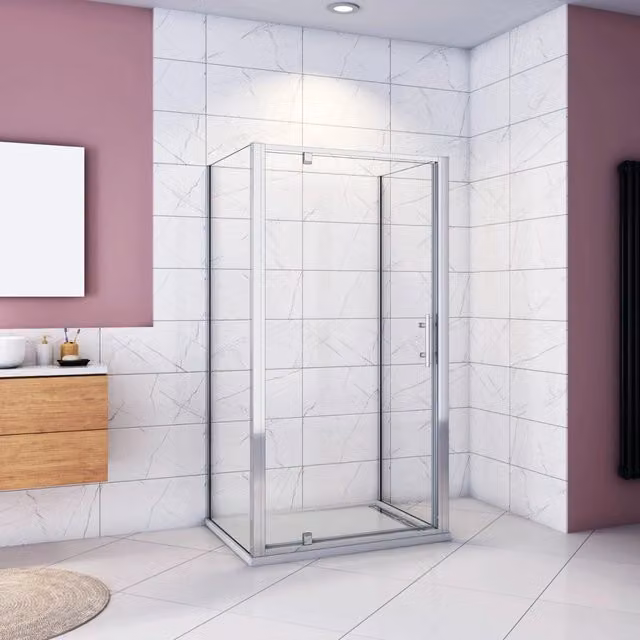 185cm Box Doccia a Tre Lati Porta Girevole Battente 70cm con Doppia Parete Fissa 80x80cm Vetro Temperato Trasparente 5 mm Profilo Cromo Lucido