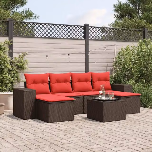 Set Divani da Giardino 7 pz con Cuscini Marrone in Polyrattan 3222933