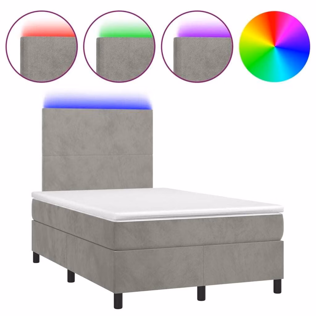 Letto a Molle Materasso e LED Grigio Chiaro 120x200 cm Velluto