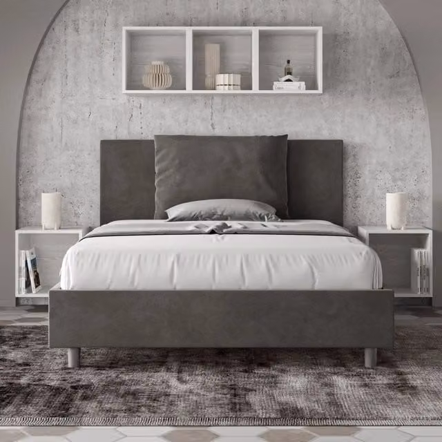 Letto una piazza e mezza contenitore imbottito Ityhome in microfibra grigio L: 130 cm, P: 200 cm