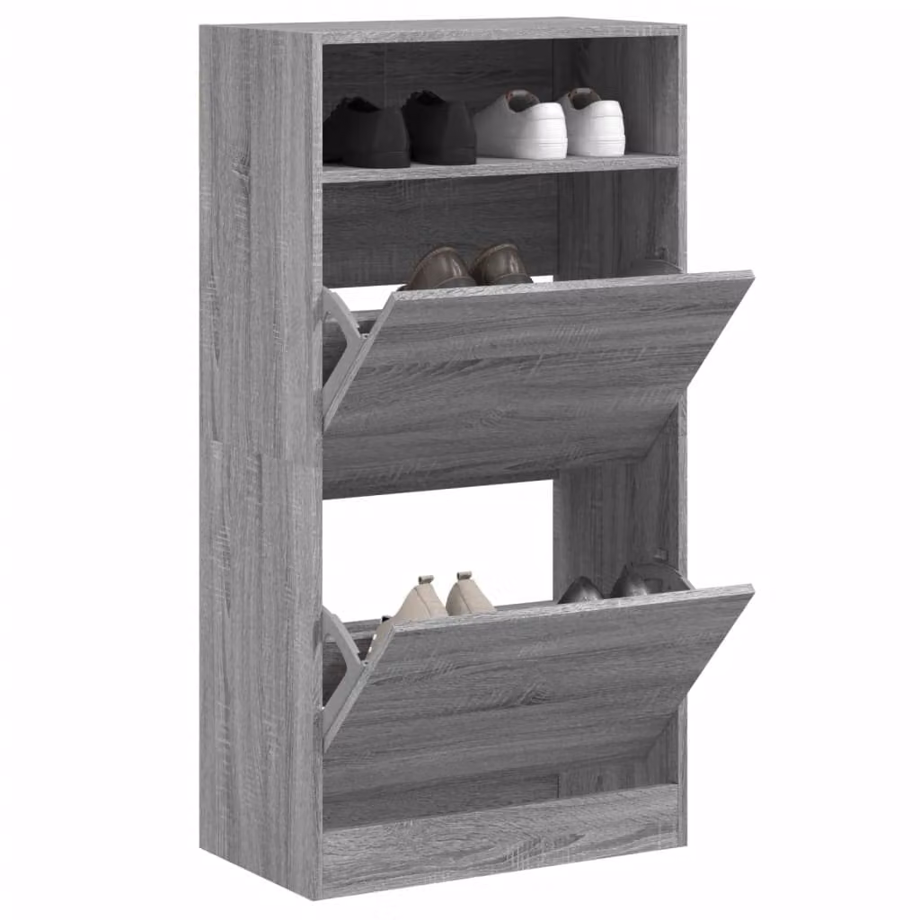 Scarpiera moderna vidaXL in legno grigio con scomparti basculanti e ripiani interni, L: 60 cm, P: 34 cm, H: 116 cm