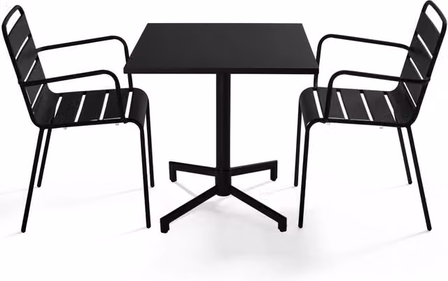 Oviala - Tavolo da 70 cm e 2 sedie da giardino in metallo nero