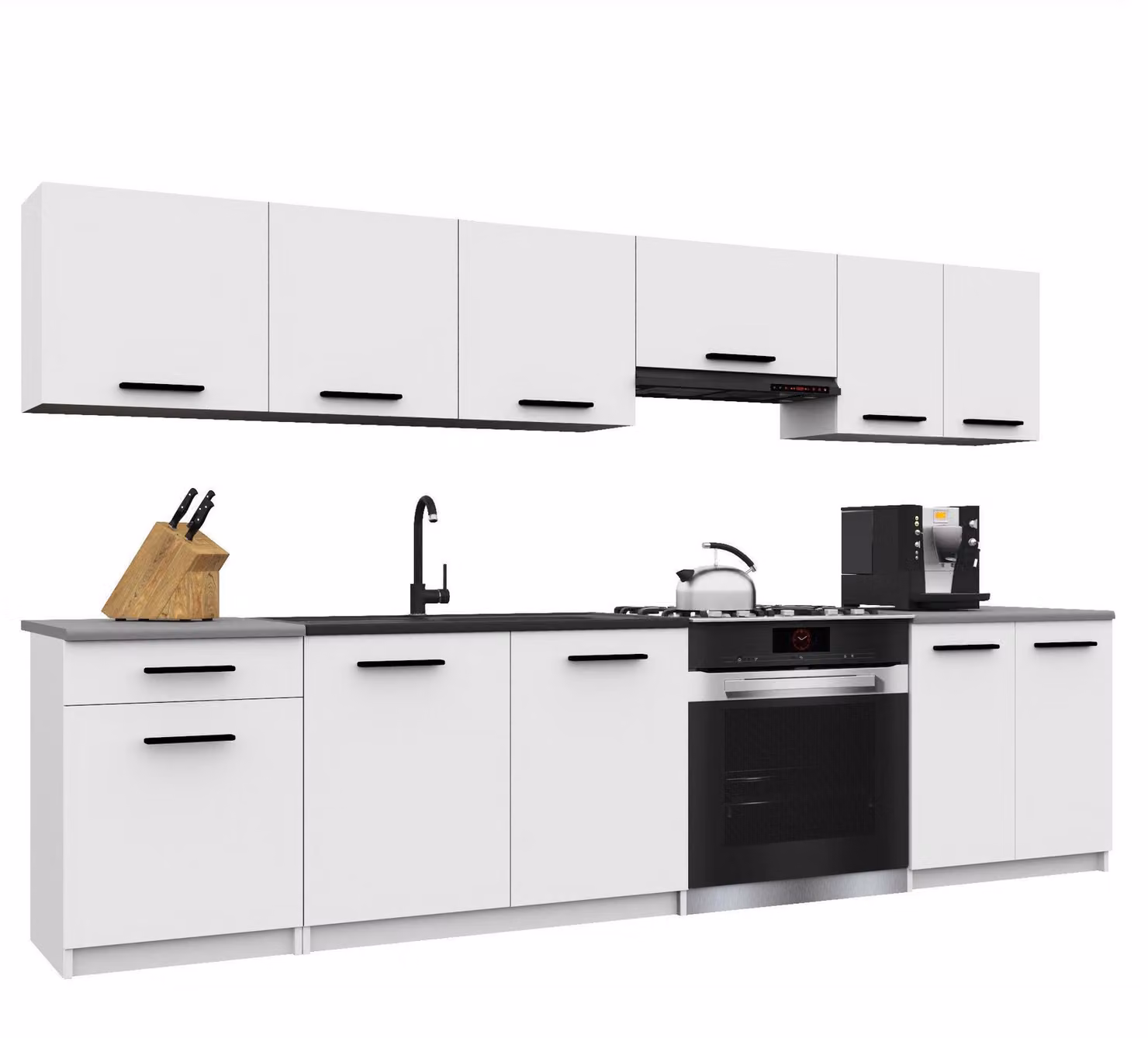 Belini - Angolo cottura moderno ITALIA 2 - Mobili da cucina 240 cm bianco opaco - Cucina componibile con pensili, mobili base e piani di lavoro