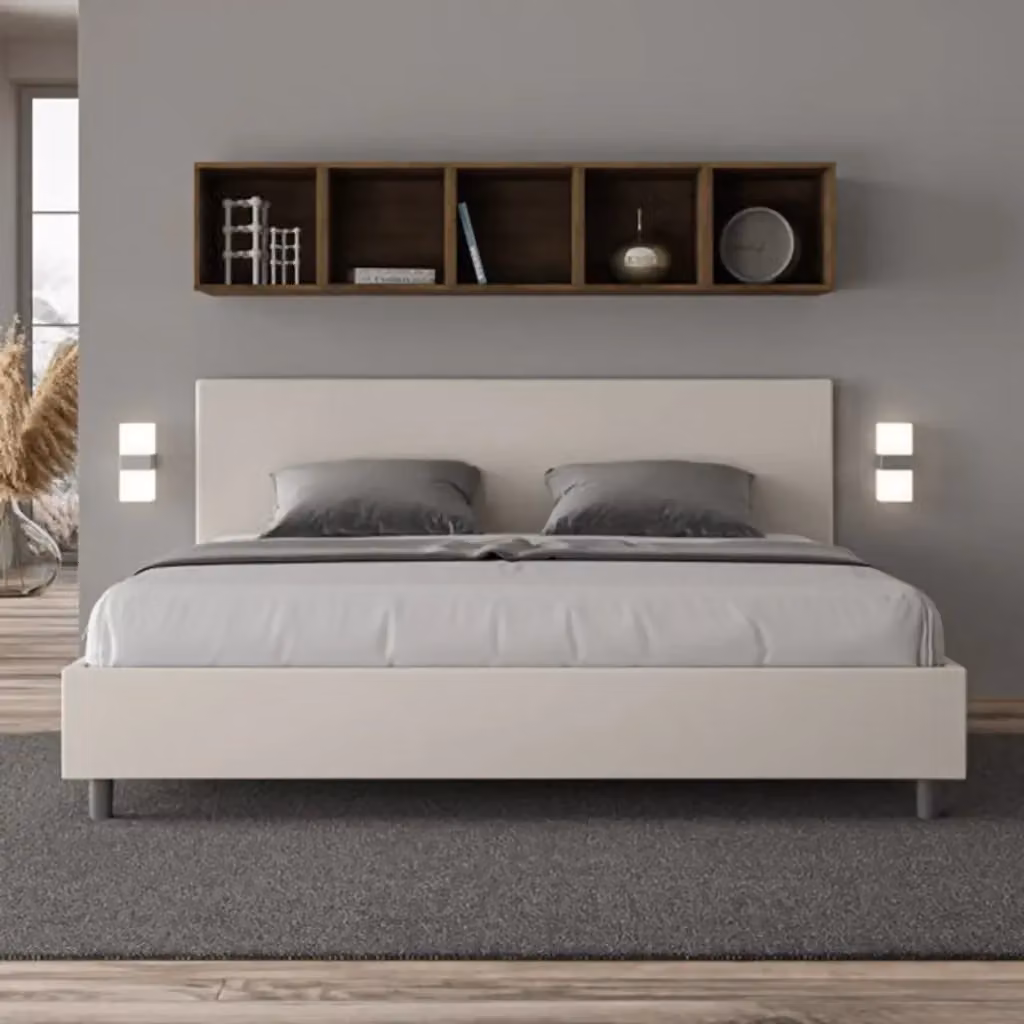 Letto matrimoniale king size con contenitore imbottito Adele Ityhome in similpelle bianco 200x200 cm – 2
