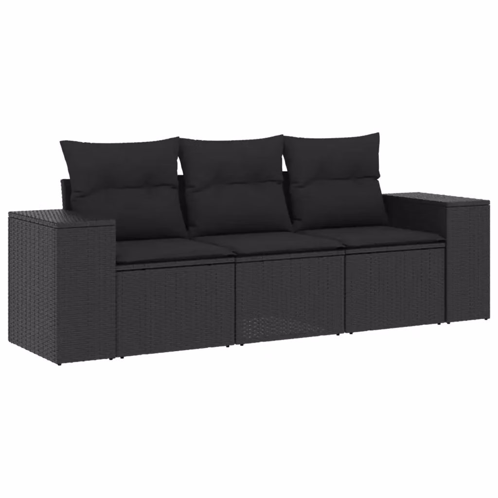 vidaXL Set Divani da Giardino 3 pz in Polyrattan Nero con Cuscini Imbottiti e Rivestimenti Rimovibili – 2