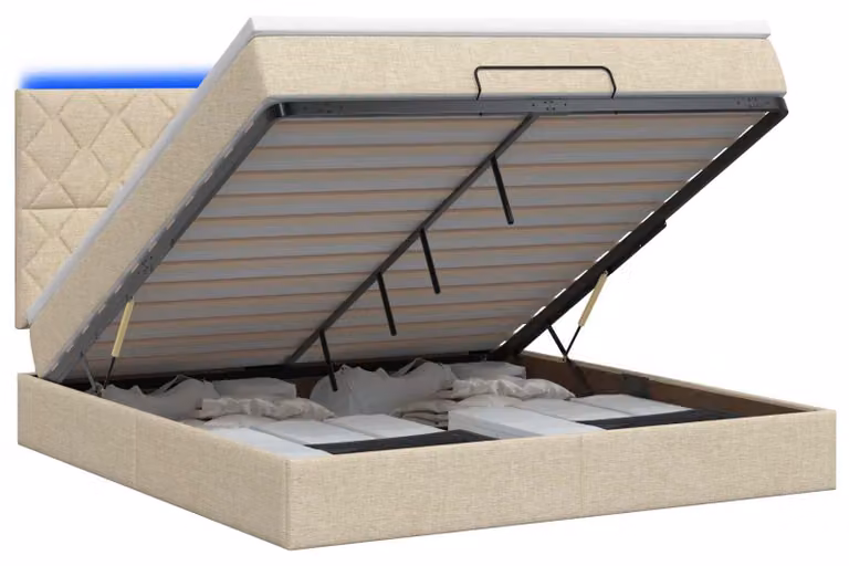 Panca-letto ottomana con materasso e illuminazione LED, dimensioni 180 x 200 cm, rivestita in tessuto