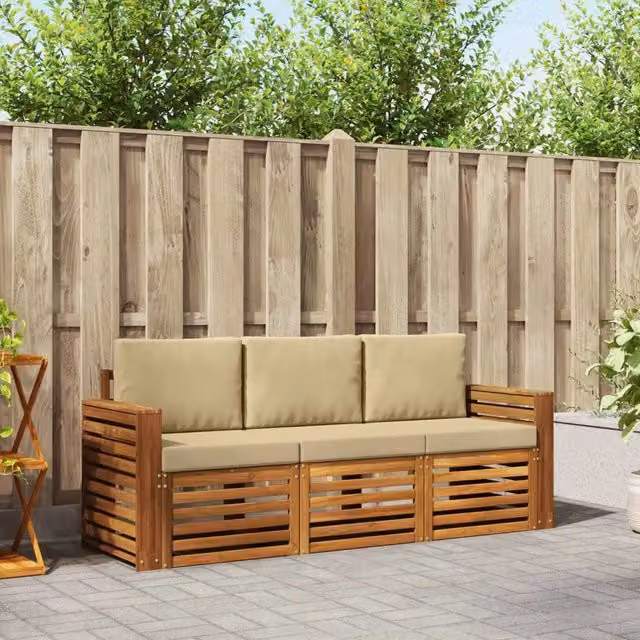 Set divani 3 pz Naturale e Beige Legno di Acacia Massello 3374298