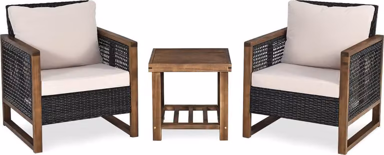 Set di 3 mobili da giardino in rattan, set da salotto in polyrattan con cuscini lavabili, set da esterno