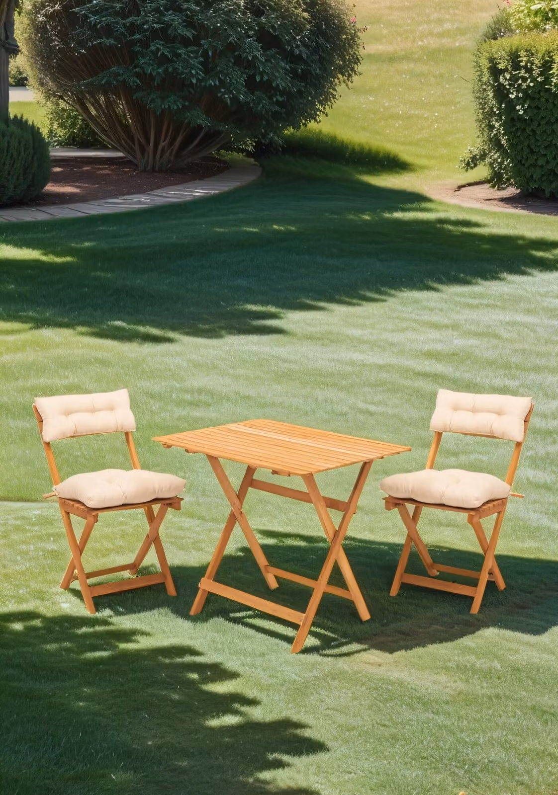 Skye Decor, set di mobili da giardino di alta qualità (3 pezzi) in legno di faggio, colore naturale e crema