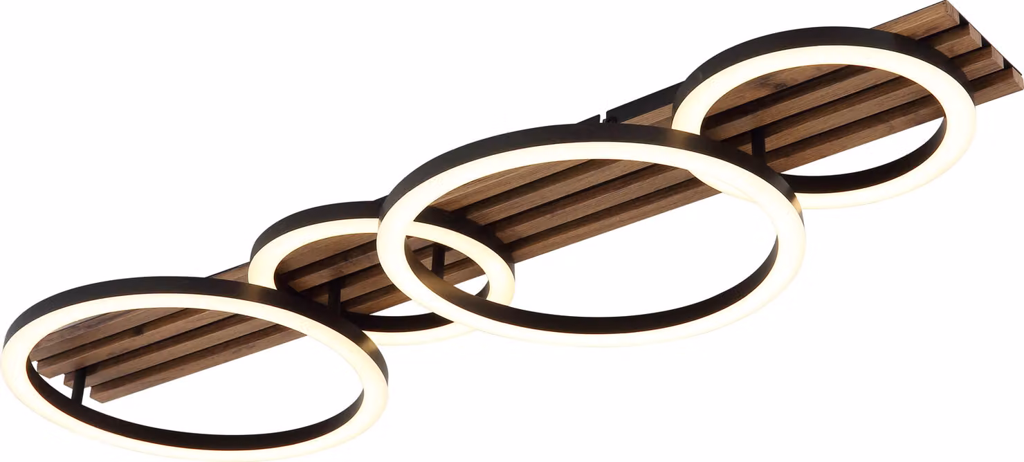 Plafoniera LED, luce in legno, nera, L 86 cm