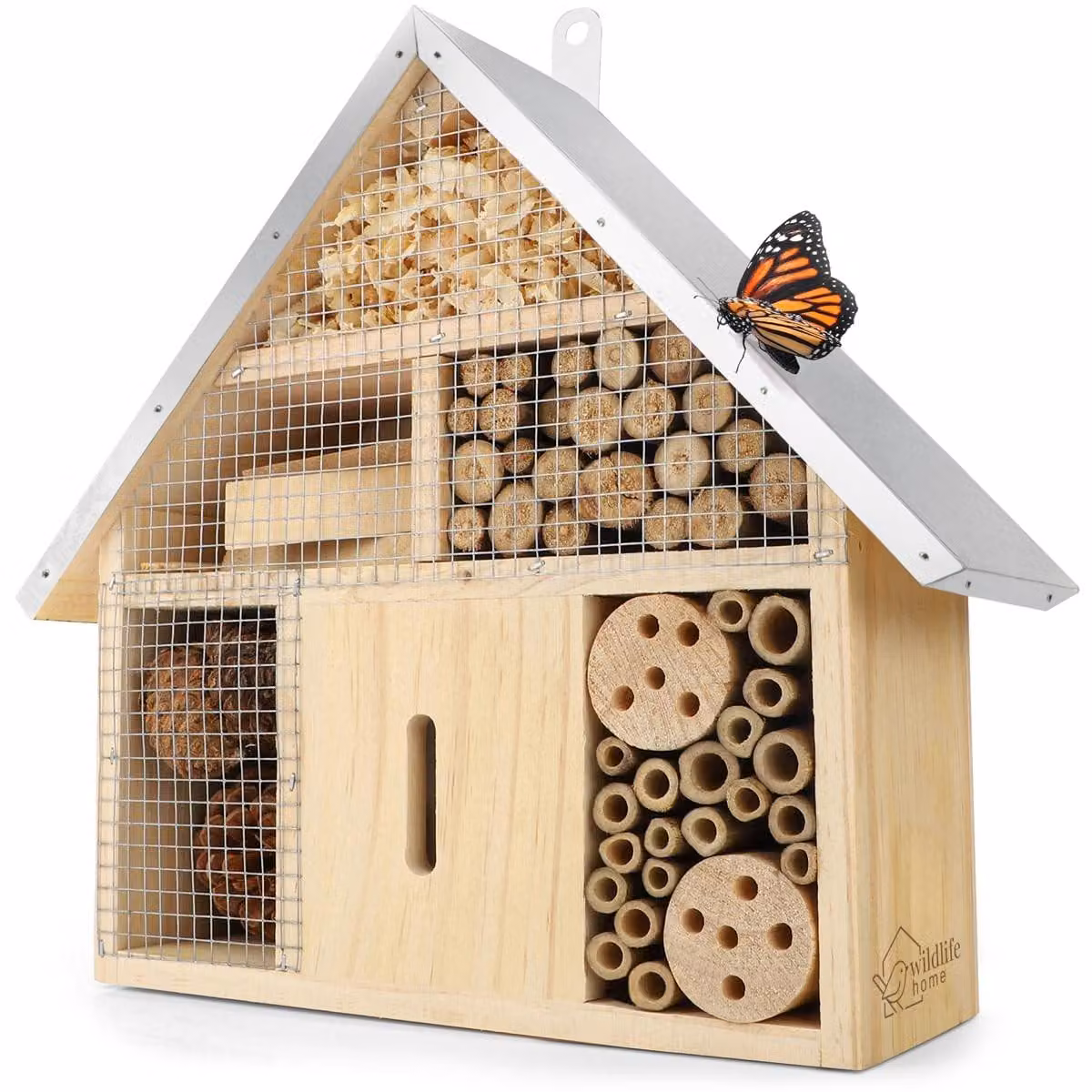 Albergo per insetti in legno naturale, ideale per api e farfalle