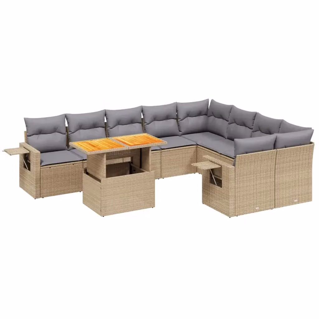 vidaXL Set Divano da Giardino a L da 10 Pezzi in Polyrattan con Cuscini Beige e Tavolino da Esterno – 2