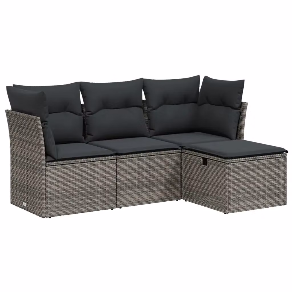 vidaXL Set Divani da Giardino 4 pz a Forma a L in Polyrattan Grigio con Cuscini e Struttura in Acciaio – 2