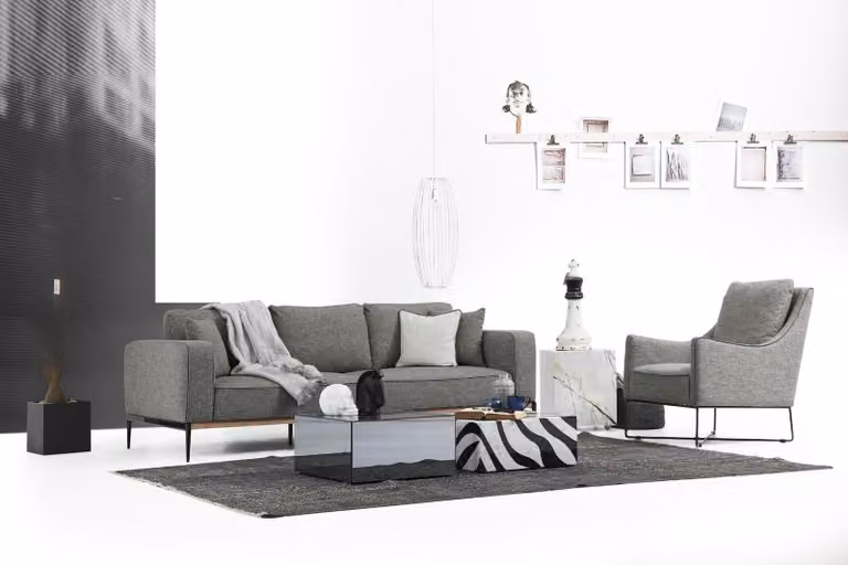 Sofagarnitur 3 Sitzer Sessel Dreisitzer Stoff Sofas Modern Design Grau