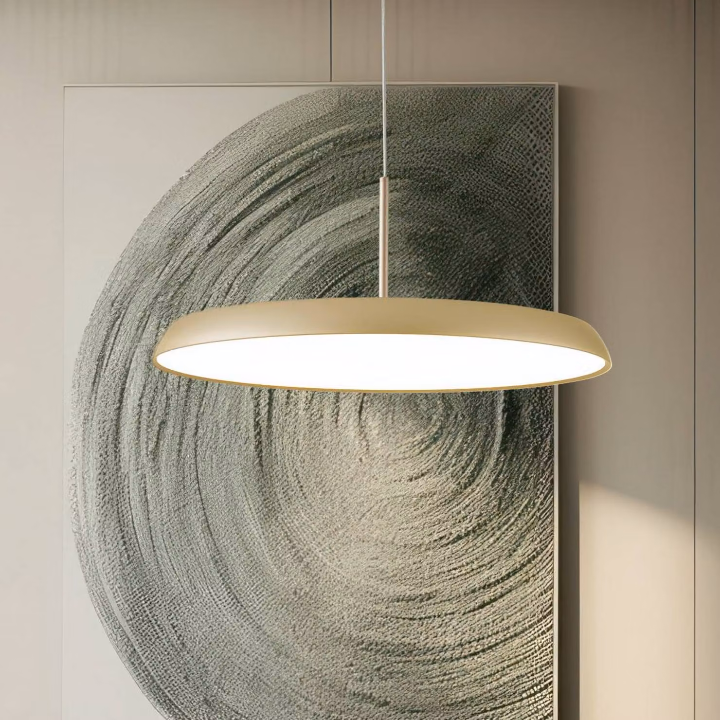 Viokef Lampada LED a sospensione Art, color crema-oro, Ø 45 cm, metallo Art, Ottone / Oro, Soggiorno / Sala da pranzo, Metallo, Moderno