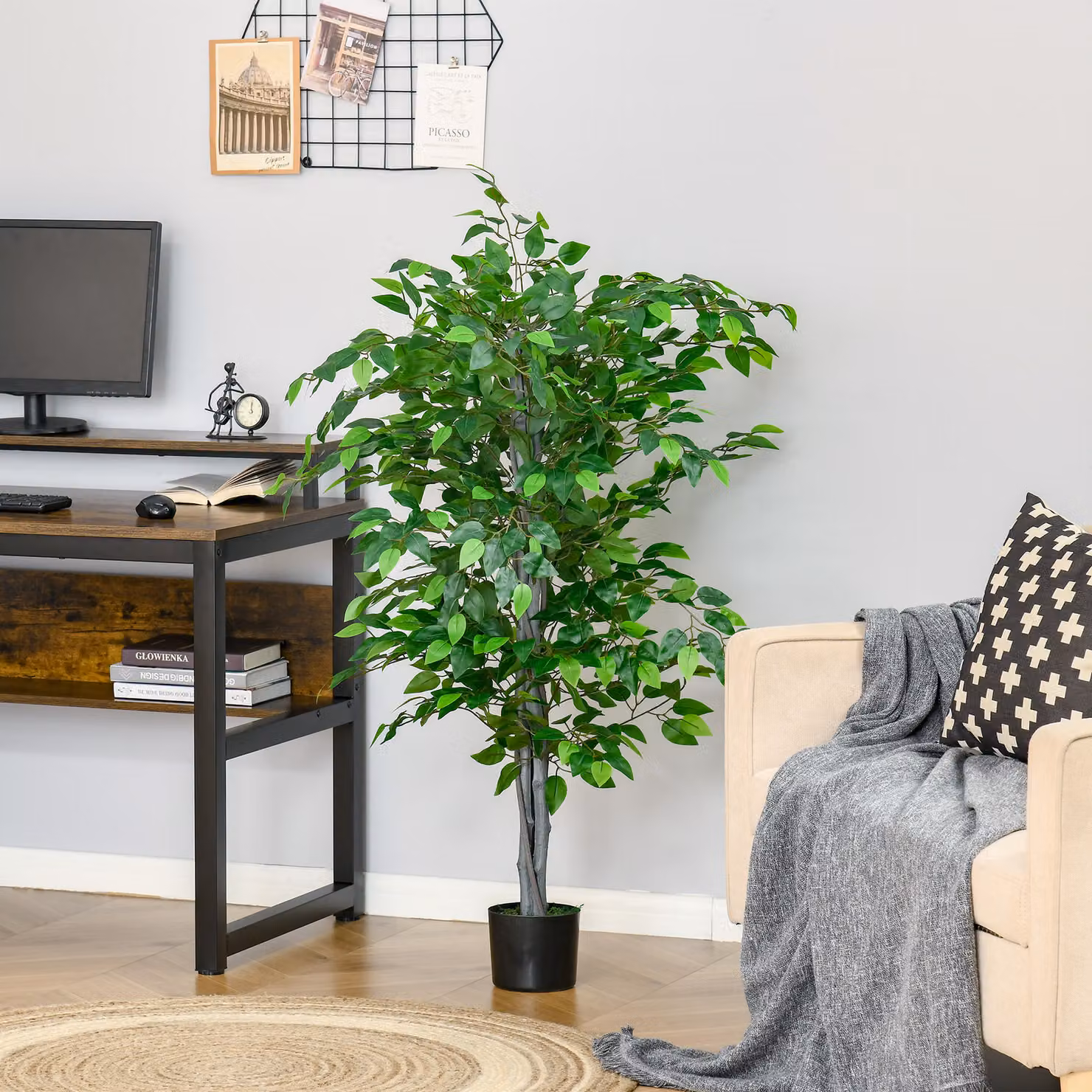 Pianta di Ficus Artificiale HOMCOM Verde con Vaso, Pianta Finta Realistica per Interno ed Esterno, Altezza: 135 cm – 2