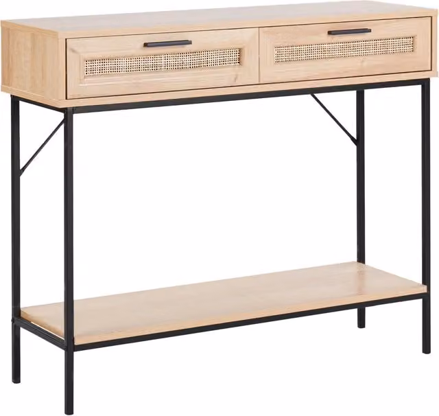 Tavolo consolle BELIANI in legno e rattan con 2 cassetti e scaffale, stile boho, colore beige