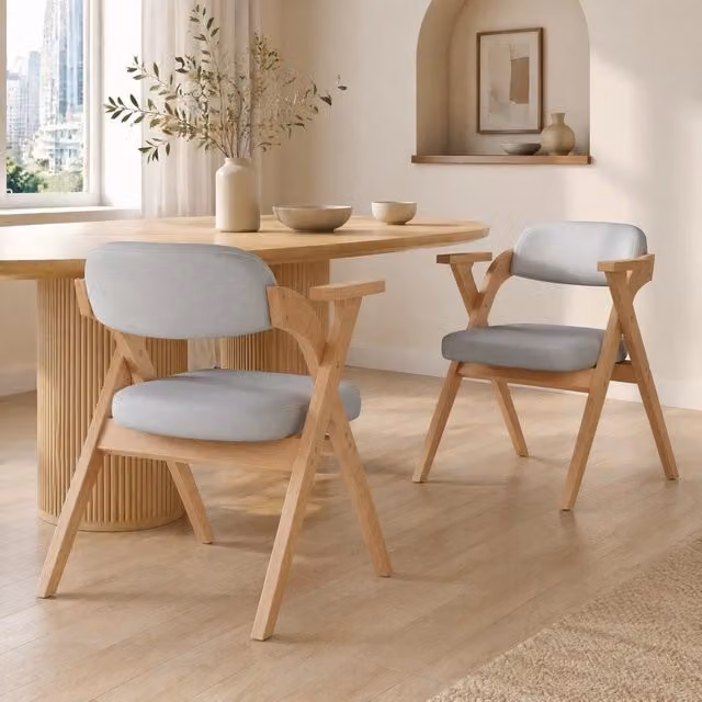 Set di 2 sedie pieghevoli da pranzo Mivray con braccioli in legno e rivestimento in lino grigio