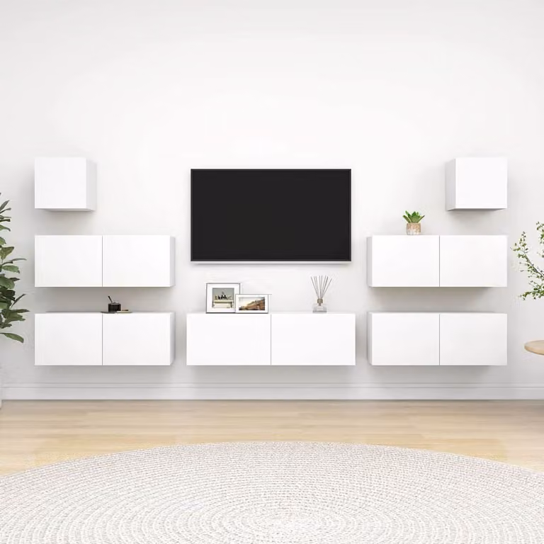 Set di mobili porta TV vidaXL da 7 pezzi in legno e MDF bianco opaco per soggiorno