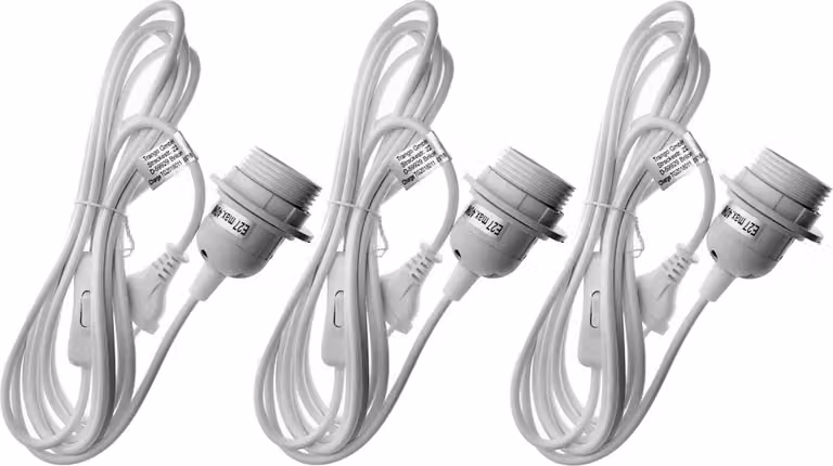 set di 3 prese E27 per lampade a sospensione con interruttore 3,5 m bianco