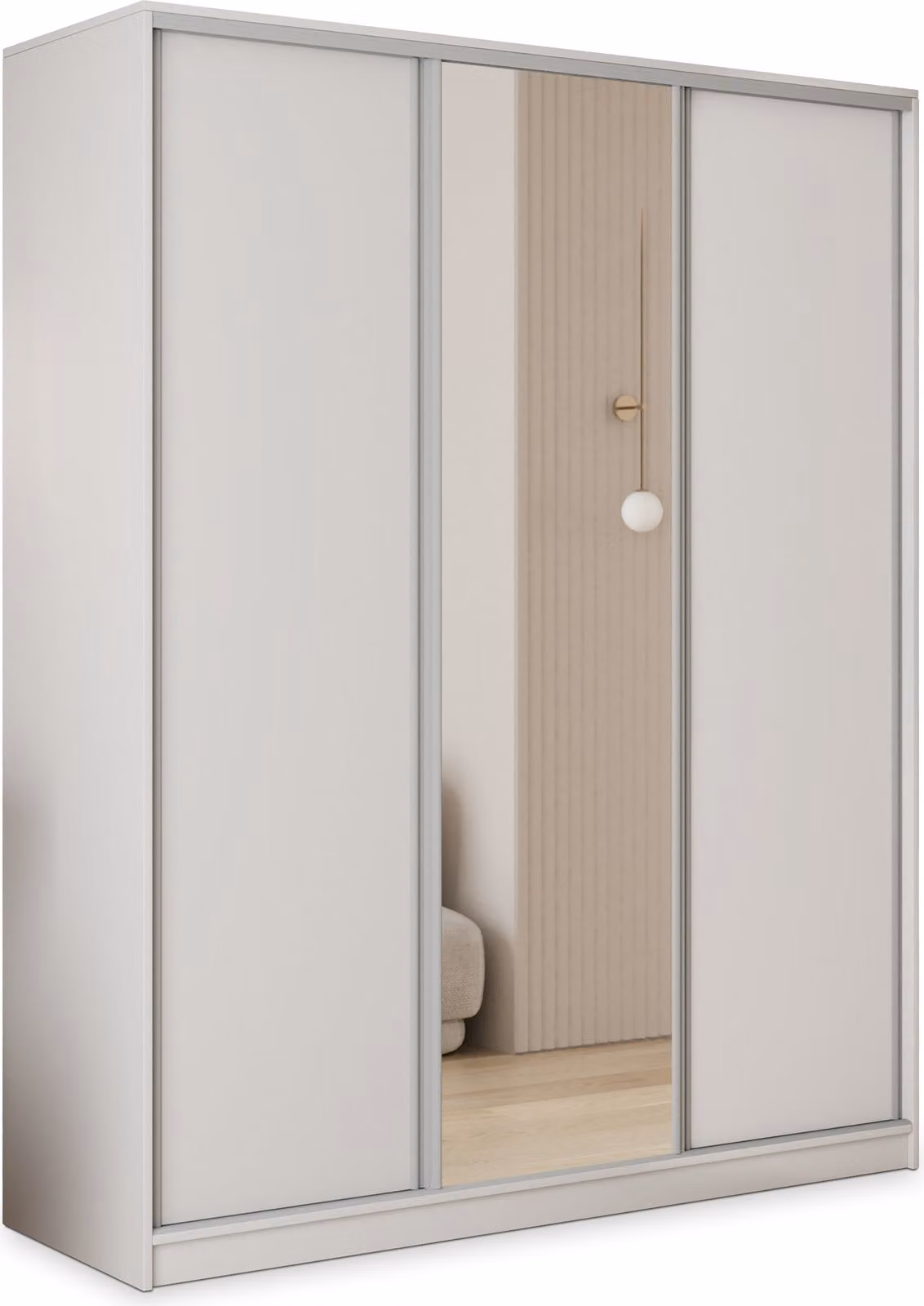 Armadio scorrevole Masseno TARI 160/205/58 cm Armadio con 4 cassetti Armadio per camera da letto a 3 ante con specchio Bianco