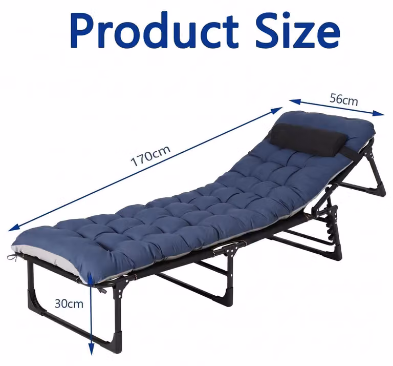 Letto da campeggio pieghevole - 170 cm - Con materasso - Capacità di carico 408 kg - Struttura in acciaio robusta - Tessuto Oxford 1200D - Blu
