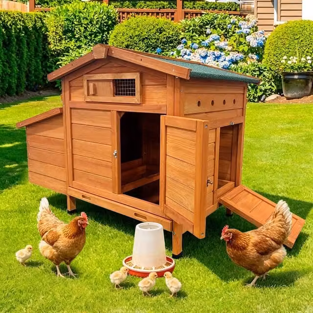 Pollaio in legno Minimal su palafitte marittimo colore marrone e oro per giardino – 1