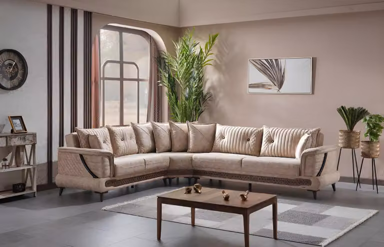 Sofa Designer Garnitur Ecksofa L-Form Couch Polster Ecke Sofas Textil Möbel