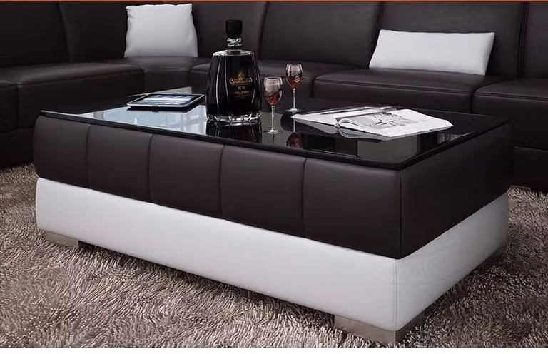 Designer Couchtisch Polster Tisch Leder Glas Moderner Tisch Glastische