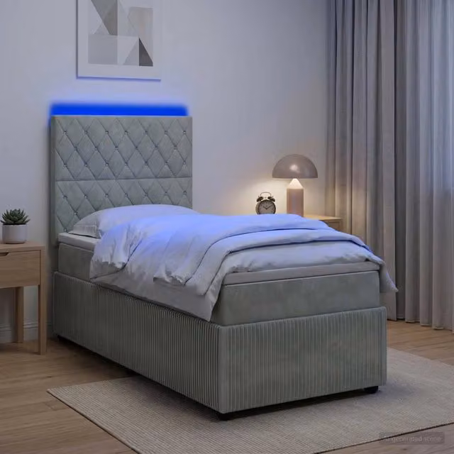 Letto Box Spring vidaXL con Materasso Ibrido e Illuminazione LED Sotto il Letto, Grigio, L/P: 190 x 90 cm