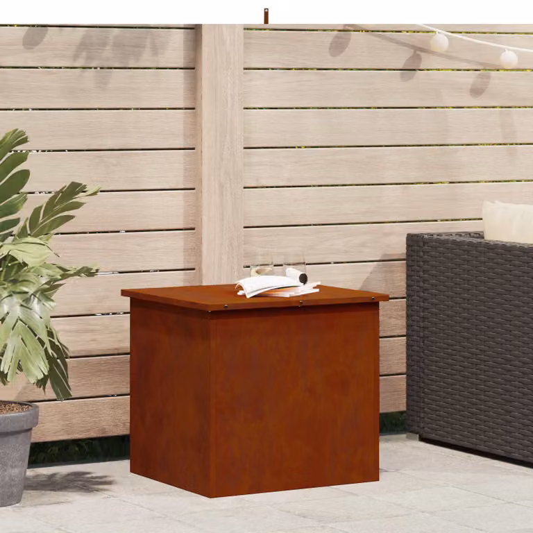 vidaXL Cassa per cuscini da giardino in acciaio zincato marrone L 55 cm, P 50,5 cm, H 50 cm