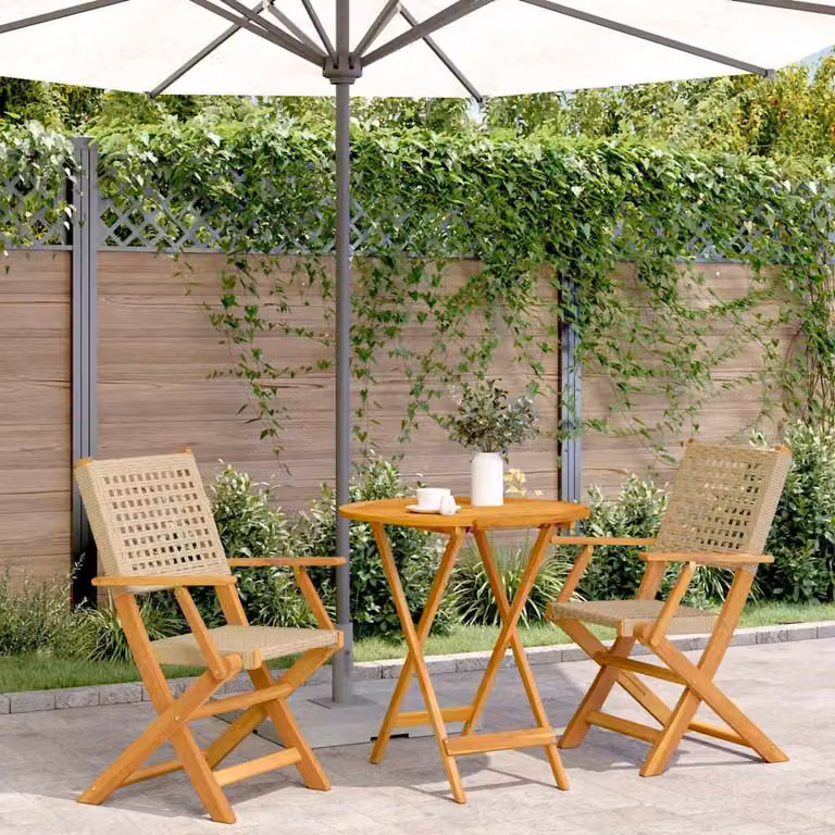 Set da Bistrot 3 pz vidaXL in Polyrattan e Legno di Acacia Beige