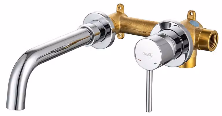 Miscelatore monocomando da parete, in ottone, girevole a 360°, finitura cromata