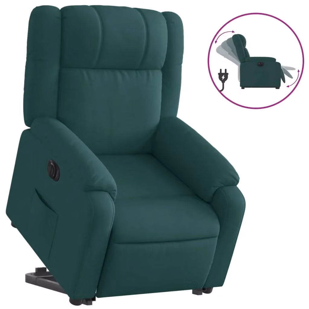 Poltrona Alzapersona Reclinabile Elettrica vidaXL Verde con Braccioli e Imbottitura in Tessuto – 2
