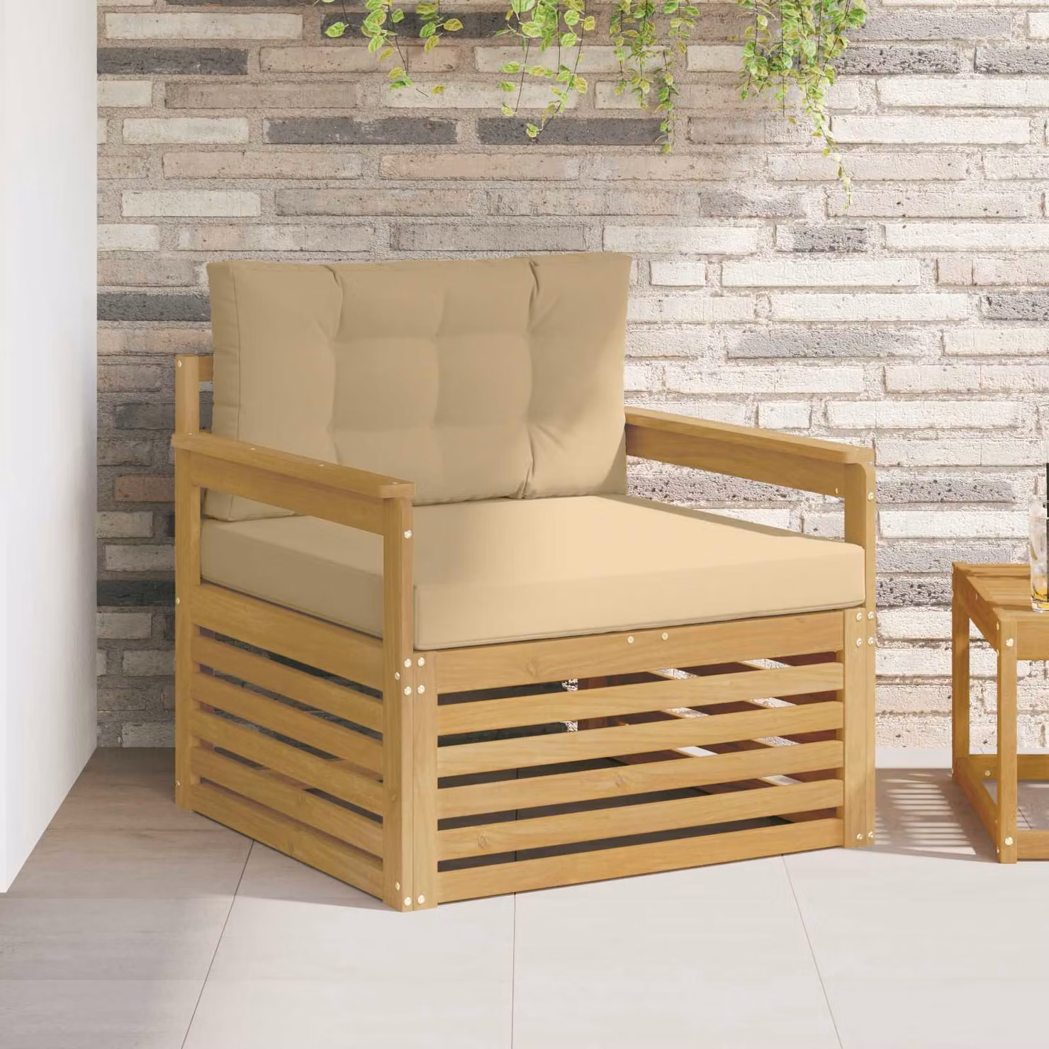vidaXL Divano da esterno moderno in legno di acacia e tessuto bianco e beige