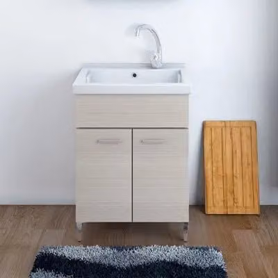 Mobile Lavatoio 60x50 cm Colore Larice con vasca in ceramica bianca