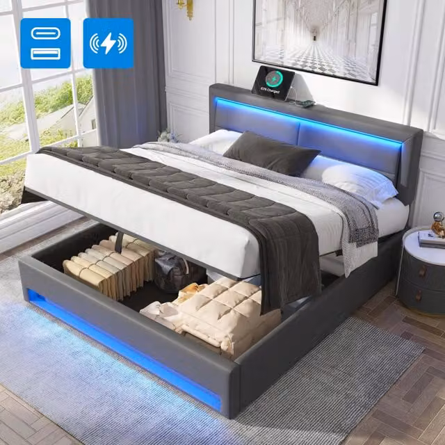 Letto Matrimoniale - Xylo - 140x200cm - Grigio PU - USB LED