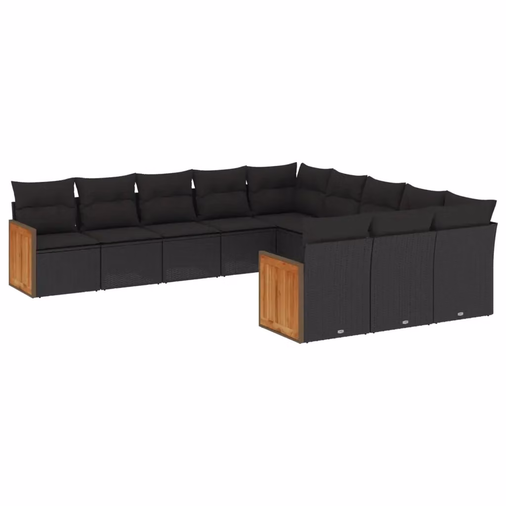 Set di Divani da Giardino vidaXL in Polyrattan Nero con Cuscini, Forma a U, 11 Pezzi – 2