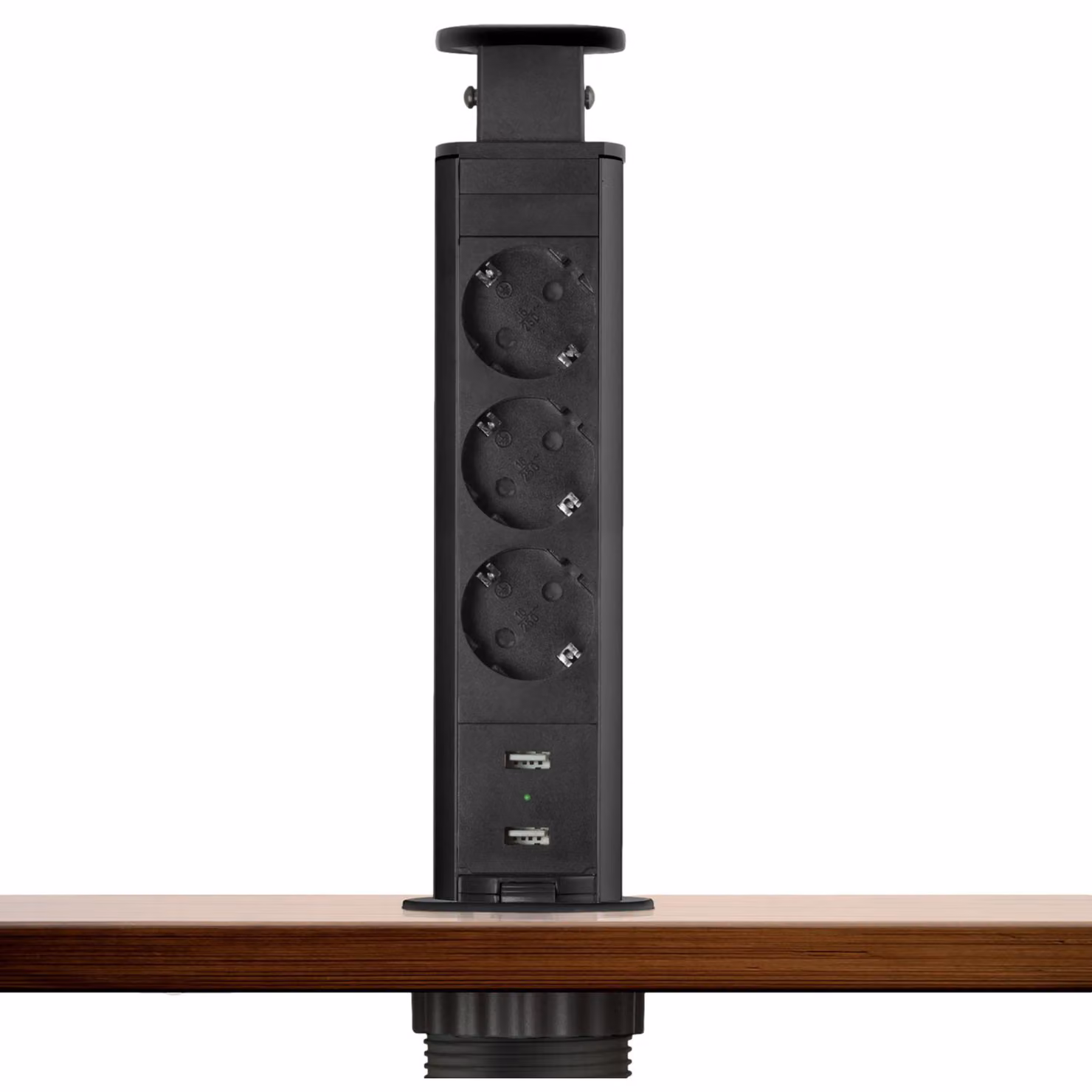 DELIGHT - Ciabatta elettrica pop-up da tavolo con 2 x USB e 3 prese - nero opaco (MAT Black)