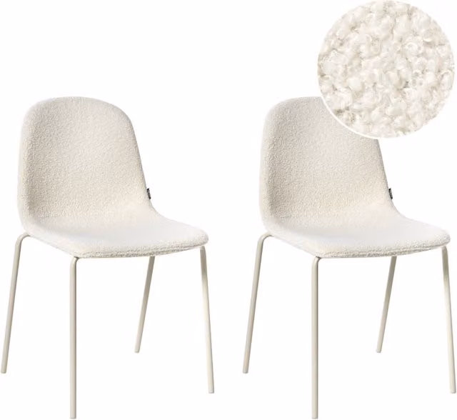 Set di 2 sedie da conferenza BELIANI impilabili con rivestimento in bouclé bianco e gambe in metallo nero opaco