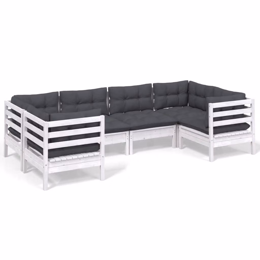 Set Divani da Giardino 6 pz con Cuscini Bianchi Legno di Pino