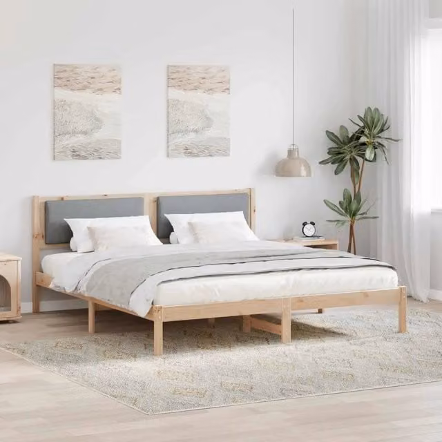 Struttura letto minimalista vidaXL in pino massello grigio L/P/H: 180 x 200 x 85,5 cm