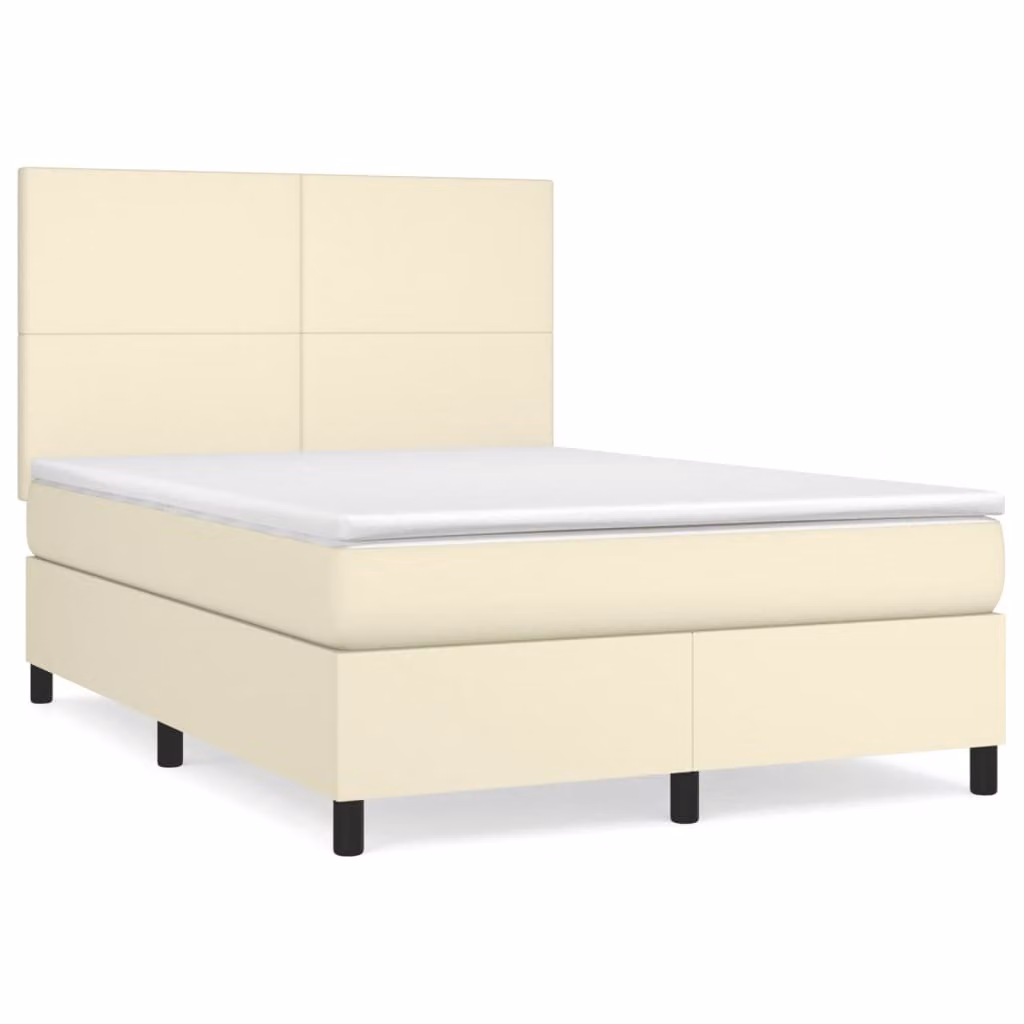 Giroletto a Molle con Materasso Crema 140x190 cm in Pelle finta